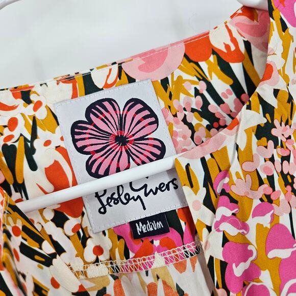 Lesley Evers Shift Dress Multicolor Floral Split V-neck Long Sleeve Mini Size M - Picture 2 of 6